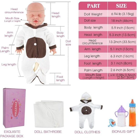 ❤️ 18 inch Baby Girl  Doll Full Body Silicone Eye Closed - Picture 5 of 6